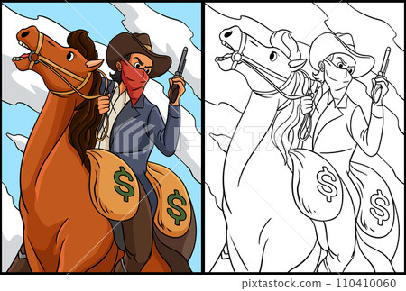 Cowboy Horse Riding with a Gun Illustration 110410060