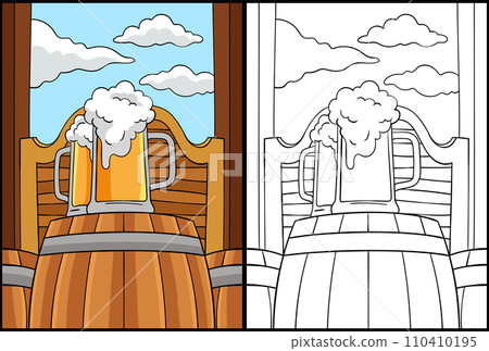 Cowboy Beer Barrel Coloring Colored Illustration 110410195
