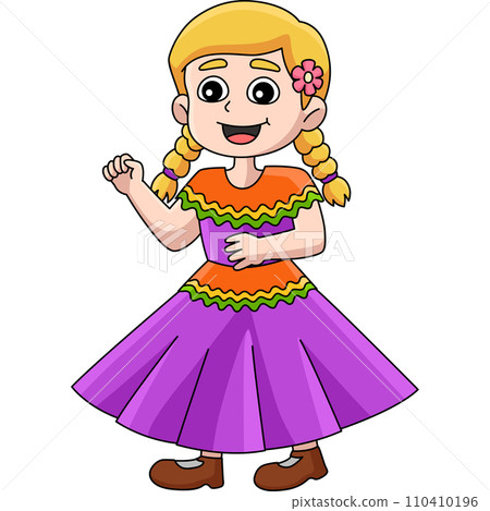Mexican Girl Cartoon Colored Clipart Illustration 110410196