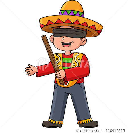 Mexican Boy Holding a Pinata Stick Cartoon Clipart 110410215