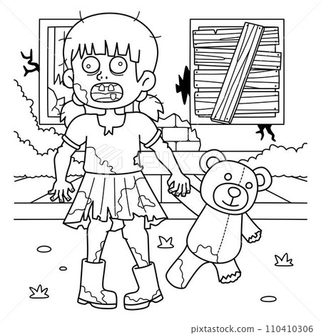 Zombie Child with Plushie Coloring Page for Kids Zombie Child with Plushie Coloring Page for Kids 110410306