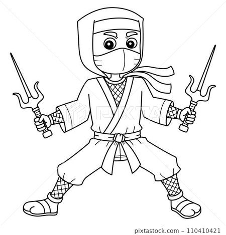 Ninja Holding a Twin Sai Isolated Coloring Page  110410421