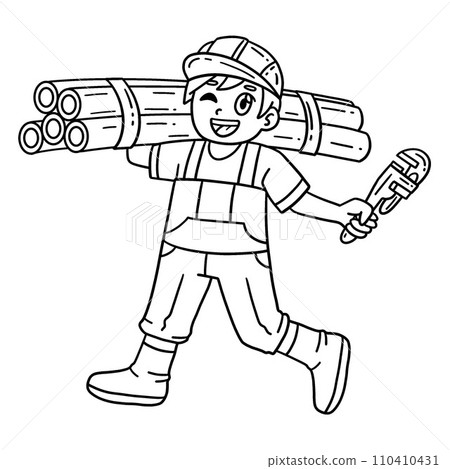 Construction Plumber with Pipes Isolated Coloring  110410431