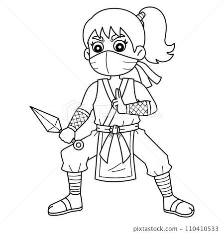 Ninja Kunoichi with Kunai Isolated Coloring Page Ninja Kunoichi with Kunai Isolated Coloring Page 110410533