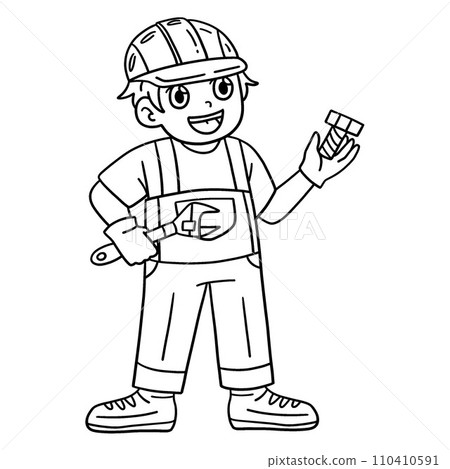 Construction Worker with Wrench and Bolt Isolated Construction Worker with Wrench and Bolt Isolated 110410591