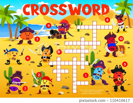 Crossword quiz game. Vitamins and micronutrient pirates and corsair characters. Crossword quiz, wordsearch kids game vector worksheet with Se, Zn, P and Fe, Mg, Mn filibusters vitamins cute personages Crossword quiz game. Vitamins and micronutrient pirates and corsair characters. Crossword quiz, wordsearch kids game vector worksheet with Se, Zn, P and Fe, Mg, Mn filibusters vitamins cute personages 110410617
