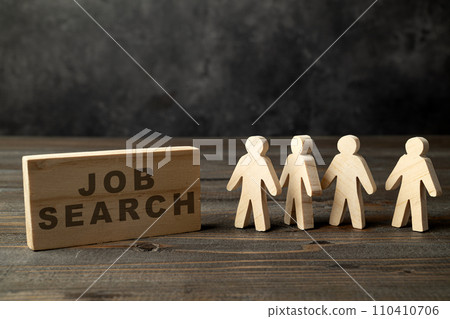 Wooden figures and wooden cubes with Job Search letters 110410706