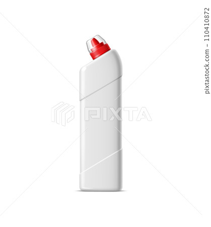Realistic toilet cleaner liquid detergent bottle, vector household cleaning product container package mockup. 3d blank white plastic angle neck bottle of toilet bowl, bathroom and wc disinfectant 110410872