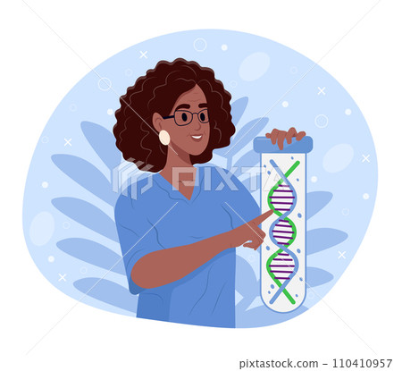 A laboratory technician works in a laboratory, detecting genetic infection due to rare diseases. Rare Disease Day. Chemists in a pharmaceutical laboratory studying a sample for a medical experiment 110410957