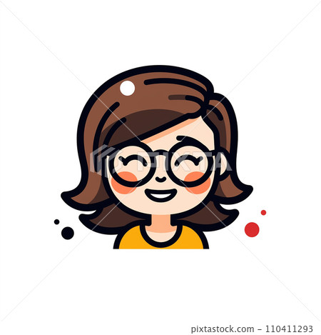 A cheerful cartoon girl with glasses smiles in this colorful vector illustration A cheerful cartoon girl with glasses smiles in this colorful vector illustration 110411293