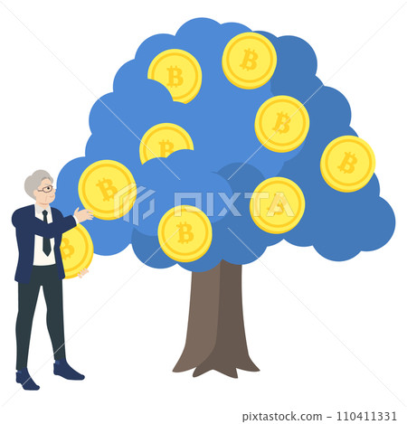 Illustration of a senior businessman and a money tree 110411331