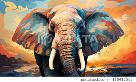 Vector portrait of an adult elephant with large tusks 110411592