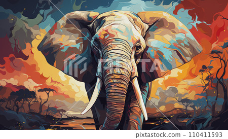 Vector portrait of an adult elephant with large tusks 110411593