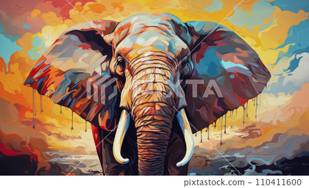 Vector portrait of an adult elephant with large tusks 110411600