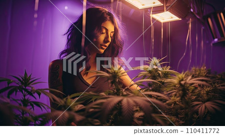 Holding small canabis plant 110411772