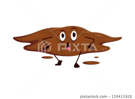 Cartoon poop emoji, funny poo excrement character, happy toilet shit emoticon. Isolated vector comical and humorous diarrhea personage with a distressed expression, depicts the liquid messy aftermath 110411928