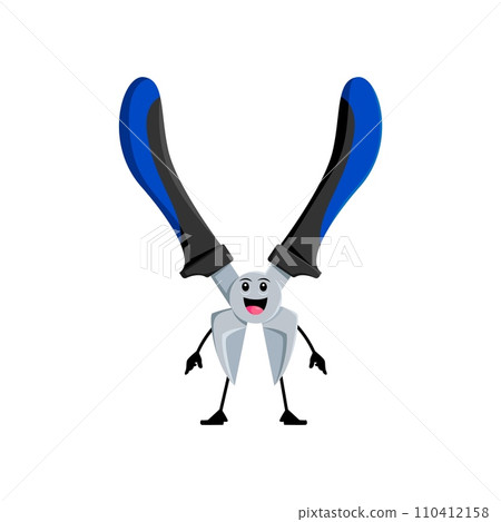 Cartoon funny nippers diy, building and repair tool character. Isolated vector personage, possesses sharp jaws and a playful, metallic gleam, always ready for handy adventures and surprising twists 110412158