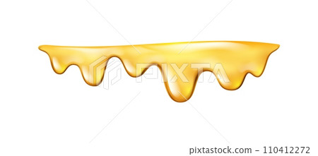 Melting sweet nectar or dripping honey with drops. Vector isolated amber yellow liquid, sticky oily essence or oil flowing with droplets. Juice or mead sprinkles Melting sweet nectar or dripping honey with drops. Vector isolated amber yellow liquid, sticky oily essence or oil flowing with droplets. Juice or mead sprinkles 110412272