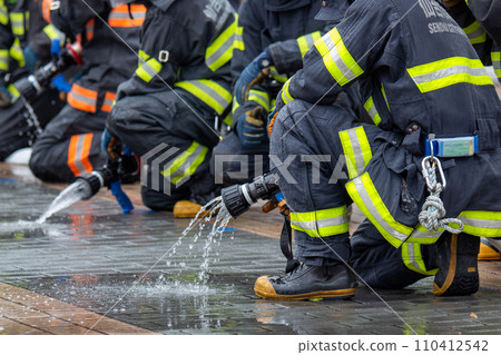 Sendai City Fire Department stands by before extinguishing a fire Sendai City Fire Department stands by before extinguishing a fire 110412542