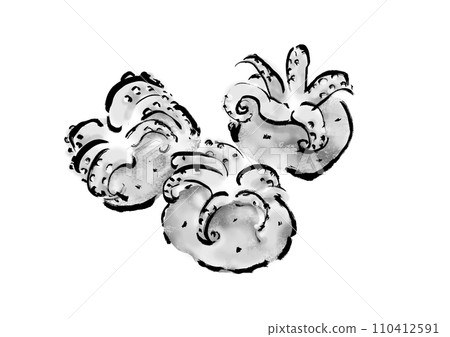 Hand-drawn Japanese style illustration of octopus takoyaki 110412591
