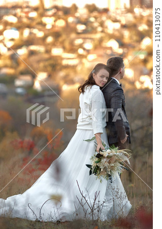beautiful sensual bride in white wedding dress and groom standing outdoor on natural background beautiful sensual bride in white wedding dress and groom standing outdoor on natural background 110413075