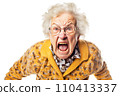 Portrait of angry senior woman pointing at camera. Isolated on white background, AI generated 110413337