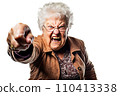 Portrait of angry senior woman pointing at camera. Isolated on white background, AI generated 110413338