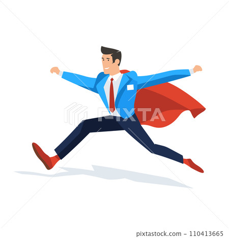 A businessman with a red cape is running energetically in this vector illustration. 110413665