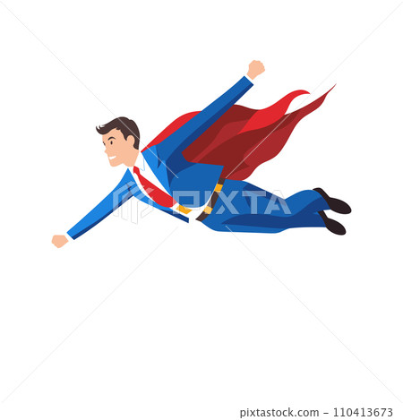 A superhero flies determinedly across an isolated backdrop in this vector illustration. A superhero flies determinedly across an isolated backdrop in this vector illustration. 110413673