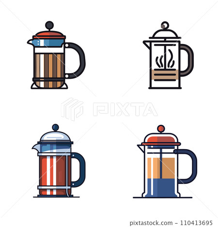 A collection of colorful French press coffee makers in a vector illustration 110413695