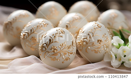 Easter eggs with gold and pearls 110413847