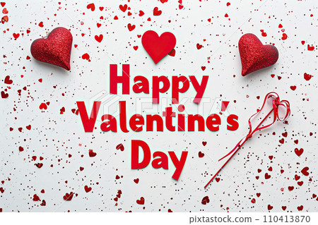 gray background with hearts with the words Happy Valentine's Day 110413870