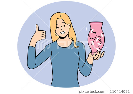Smiling woman repair vase show thumb up Smiling woman repair vase show thumb up 110414051