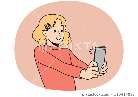 Smiling girl make selfie on cellphone 110414052