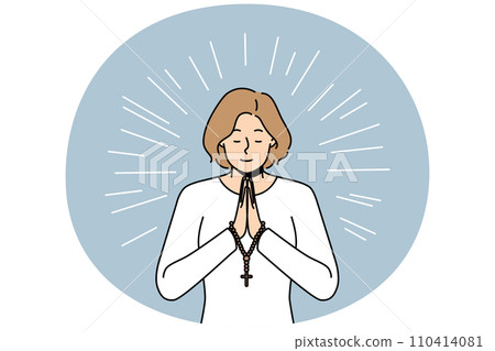 Religious woman with rosary praying Religious woman with rosary praying 110414081