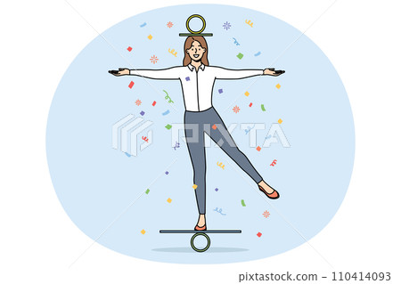 Smiling businesswoman balancing Smiling businesswoman balancing 110414093