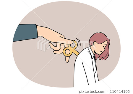 Huge hand wind up key in tired woman back 110414105