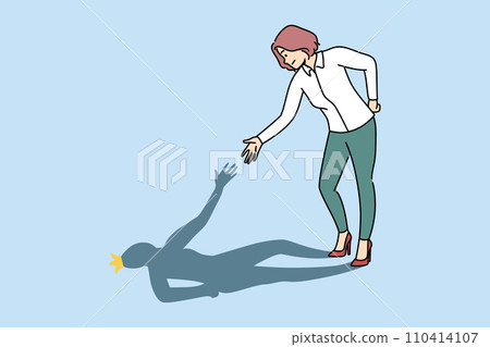 Business woman helps own shadow by demonstrating self-motivation and readiness to solve problems 110414107