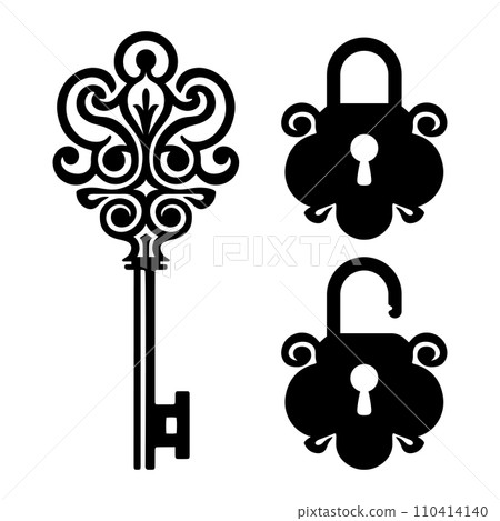 Abstract Old Door Key Shape Black and White Icon Abstract Old Door Key Shape Black and White Icon 110414140
