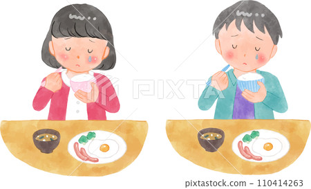 watercolor elementary school student eating alone 110414263