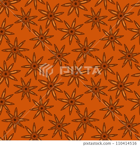 Star Anise warm seamless pattern. Dried Star Aniseed seeds Used for Seasoning in Cooking. 110414516