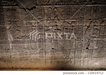 The Temple of Kalabsha (Temple of Mandulis) in Aswan, Egypt is an ancient Egyptian temple that was originally located at Bab al-Kalabsha (Gate of Kalabsha)  50 km south of Aswan. Relief on the walls  110414712