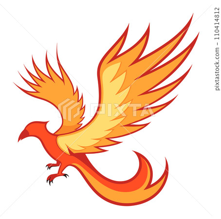 Brightly colored phoenix in flight with wings spread. Mythical fire bird soaring with elegance. Mystical creature symbolizing rebirth vector illustration. Brightly colored phoenix in flight with wings spread. Mythical fire bird soaring with elegance. Mystical creature symbolizing rebirth vector illustration. 110414812