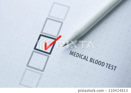 Medical blood test for covid-19, positive test result. Test mark. Medical blood test for covid-19, positive test result. Test mark. 110414813