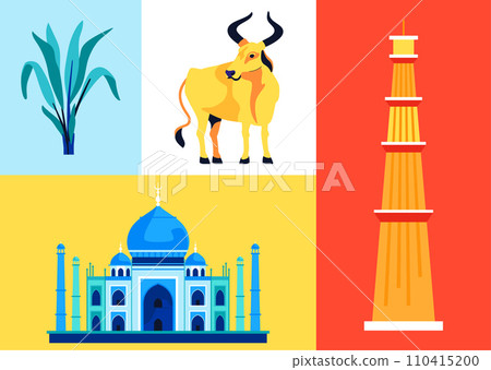 Sacred Symbols of India - set of flat design style illustrations Sacred Symbols of India - set of flat design style illustrations 110415200