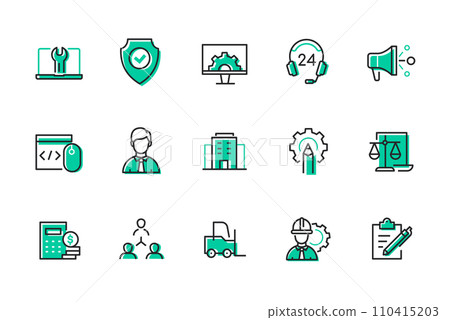 Setup and technical support - set of line design style icons 110415203