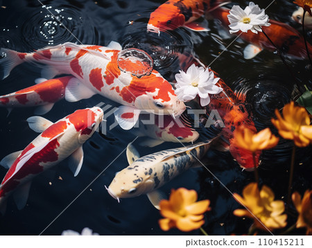 Several Nishikigoi carp 110415211
