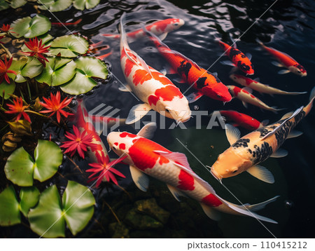 Several Nishikigoi carp 110415212