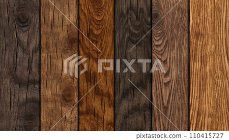 organic wood texture background, wooden floor planks in light and dark brown color, detailed wallpaper pattern AI generated 110415727