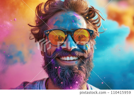 Young indian girl with sunglasses blowing holi colour powder from hand  during on flower decoration background - concept of holi festival  celebration Stock Photo - Alamy